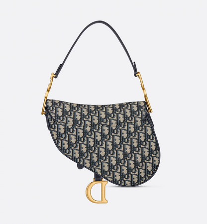 Saddle Bag with Strap - Blue Dior Oblique Jacquard